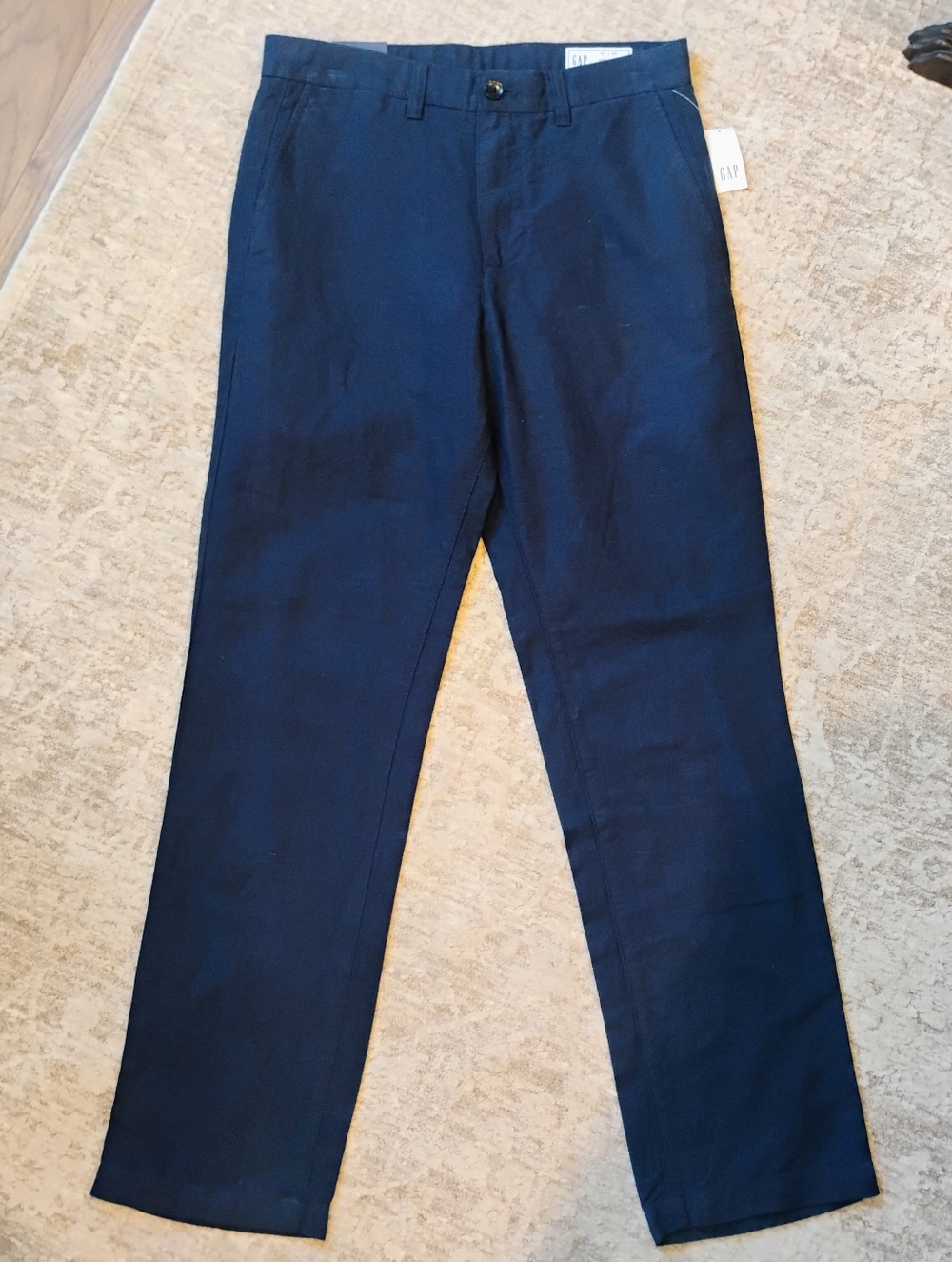 NWT 30x30 GAP Navy Blue Linen Blend Straight Leg Flat Front Pants NEW